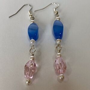HAND CRAFTED EARRINGS Dangle Drop Pearl and Glass Beads